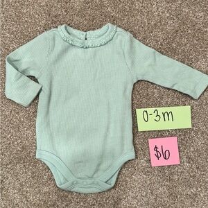 NWOT Infant Mint Green Long Sleeve Ribbed Onesie, Size 0-3M